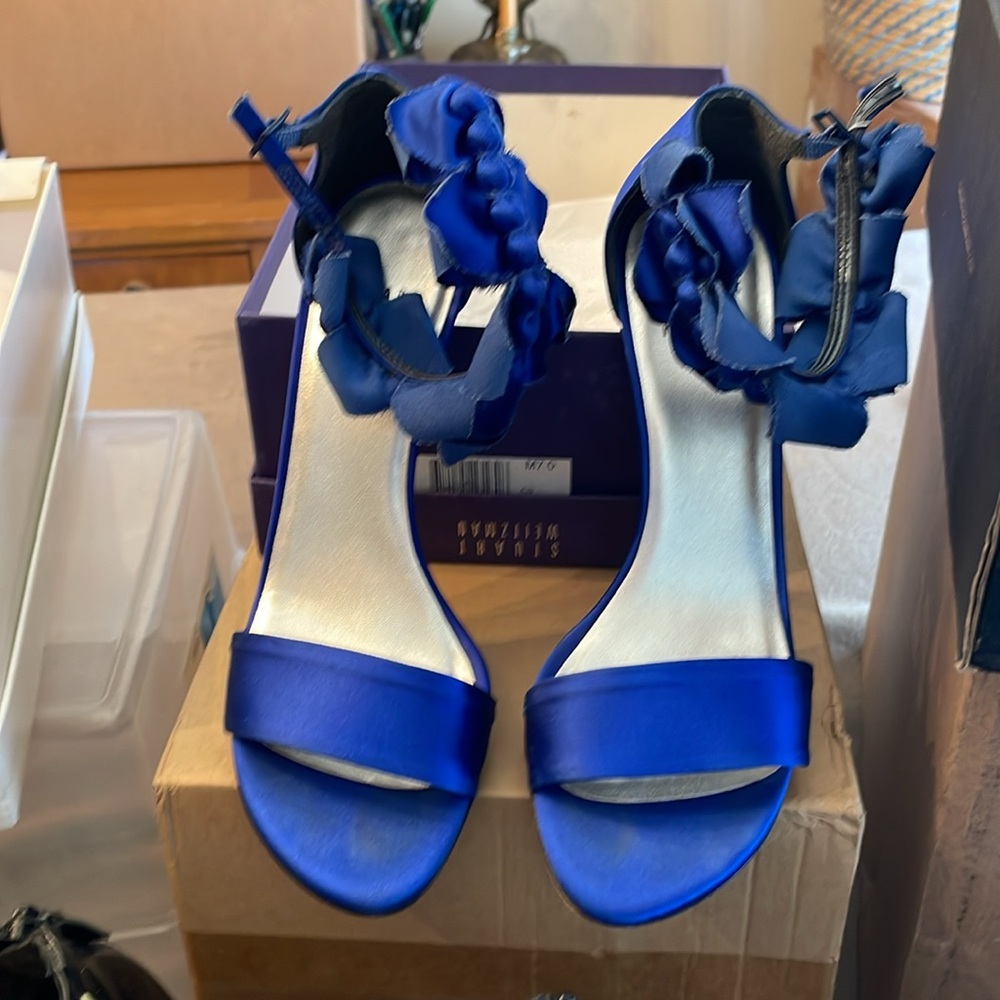 Stuart Weitzman Giggle Royal Blue Satin Women's Heels size 7 💙🦋 - Picture 9 of 11